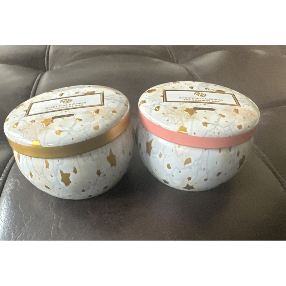 Huntington Home 3.5 oz Two Tin Candles Sweet‎ Pine & Amber + Shortbread Cookies - Picture 4 of 8